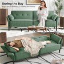 89” Futon Sofa Bed, Comfy Futon Couch Bed with 2 Square Pillows, Convertible Sleeper Sofa with Adjustable Backrest& Armrests, Modern Loveseat Sleeper for Living Room, Bedroom,Light Green by CozyNest Decor