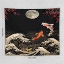 Houselerax Koi Fish Tapestry, Japanese Style Yin Yang Big Wave Cherry Blossom Tapestries Wall Hanging for Bedroom Living Room Office Decor 60"x50" by CozyNest Decor