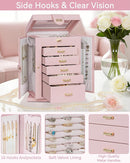 AKOZLIN 360° Rotating Jewelry Box 6-Tier Organizer Functional Jewelry Storage Case for Women Girls Ring Necklace Earring Bracelet Holder with Mirror Pink by TinyTreasures Baby Boutique
