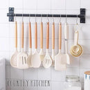 Country Kitchen Non Stick Silicone Utensil Set with Rounded Wood Handles for Cooking and Baking, 38 Piece Set, Khaki by CozyNest Decor