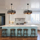 6-Light Modern Farmhouse Chandeliers for Dining Room, Rustic Multiple Rings Pendant Lighting, Industrial Metal Round Chandelier for Kitchen Entryway, Black with Gold Interior by CozyNest Decor