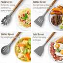 Zulay Kitchen Utensils Set Non-Stick Silicone Cooking Utensils Set with Authentic Acacia Wood Handles - 8 Piece Set - Silicone Kitchen Utensils Set with 464°F Heat Resistance - Gray by CozyNest Decor