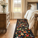 Floral 2x10 Area Rug Machine Washable Soft Print Boho Carpet Non Slip Doormat Low Pile Flower Area Rugs for Living Room Bedroom Nursery Kitchen Dining Room Indoor-Black by TinyTreasures Baby Boutique
