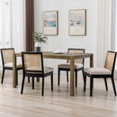 VESCASA Upholstered Dining Chairs with Square Rattan Back, Armless Padded Linen Cushion Dining Chairs with Wood Legs for Dining Room, Kitchen, Set of 6, Black Frame by CozyNest Decor