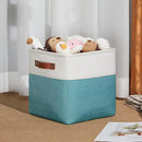 DULLEMELO Foldable Storage Cubes 11 x 11 Organizer Bins,Canvas Storage Bins Empty Gift Baskets for Organizing with SturdyLeather Handles, Closet Baskets for Nursery Storage(4 Pack - 11" White&Teal) by TinyTreasures Baby Boutique