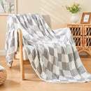 EMME Checkered Throw Blanket Cotton for Couch Soft Muslin Blankets 50"x60" Lightweight Breathable Cooling Soft All Season Gauze, Light Grey by CozyNest Decor