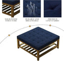 Large Square Ottoman Coffee Table, Linen Solid Upholstered Footrest Ottoman with Solid Wood Shelf Storage Tufted Coffee Table for Bedroom Living Room, Navy Blue by CozyNest Decor