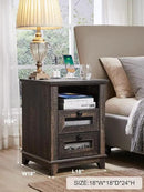 OKD Nightstand with Charging Station, 18'' Industrial & Farmhouse End Table with 2 Drawers & Open Cubby, Rustic Mesh Drawer Sofa Side Table w/Storage for Bedroom, Living Room, Office, Dark Rustic Oak by CozyNest Decor