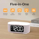 JALL Fabric Alarm Clock for Bedroom, with Big Led Screen Display, Bluetooth Stereo Sound Speaker, FM Radio, Fast Wireless Charging, USB Charging Port, Nightlight, White Noise, Ideal for Gift, Pink by TinyTreasures Baby Boutique