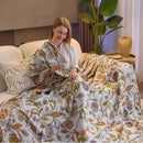 Fall Throw Blanket for Couch, Brown Boho Decorative Throw Blanket, 100% Cotton Muslin Breathable Woven Farmhouse Blankets Quilt, 80"x90" Reversible Lightweight Blankets Bohemian Throw Quilt by CozyNest Decor