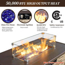 43¡± Propane Fire Pit Table Outdoor Rectangular Stone Firepit Table 50,000 Btu Propane Fire Tables for Outside Patio with Glass Wind Guard, Lid, Fire Glass Beads,Buff Rock Look by GreenHaven Gardens