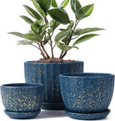Ceramic Plant Pots with Drainage Holes and Saucers, Round Blue Flower Pots for Indoor Plant, Diameter 3.3/4.3/5.5 Inches Small Mini Flower Planters Set of 3 by CozyNest Decor