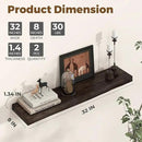 Axeman 32 inch Floating Shelves for Wall - 8'' D Live Edge Rustic Solid Elm Wood Floating Shelves Wall Mounted, Wall Shelves with Invisible Bracket for Living Room Bedroom Kitchen, Set of 2 Walnut by CozyNest Decor