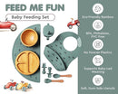 Bamboo Baby Feeding Set for Infants & Toddlers - Baby Essentials, Non-Toxic, Sustainable, Bamboo Suction Plate & Bowl, Bib, Sippy Cup w/Lid & Straw, Perfect Baby Shower Gifts (Pine Gray) by TinyTreasures Baby Boutique