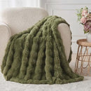 Lotus Karen Faux Fur Throw Blanket Dark Green - 800 GSM Bubble Rabbit Fluff Blanket for Couch Bed Sofa,Softest Fluffy Fuzzy Cozy Blanket,Thick Furry Plush Shaggy Warm Blankets for Women,50x60 Inches by CozyNest Decor