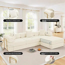 108" Oversized Convertible Sleeper Sofa Bed, Corduroy L Shape Sectional Couch, Folding Sofa Bed with Side Pocket, Modern Cloud Floor Mattress Couch, Modular Sofa for Living Room, Beige by CozyNest Decor