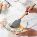 Country Kitchen Non Stick Silicone Utensil Set with Rounded Wood Handles for Cooking and Baking, 14 Piece Set, Gray by CozyNest Decor