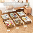 Under Bed Storage Containers With Wheels - 2 Pcs Bamboo Wood Rolling Underbed Shoe Storage Bins With Dust Bags for Clothes Blankets, Duvet Covers Snacks Toys (Walnut) by CozyNest Decor