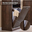 Modern Tilt-Out Trash Can Cabinet, 10 Gallon Fluted Laundry Hamper Cabinet with Drawers, Wooden Hidden Garbage Can Cabinets with Storage Basket, Free Standing for Kitchen and Living Room,Brown by CozyNest Decor