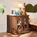 24" End Table Set of 2 with Charging Station, Farmhouse Night Stand with Glass Barn Door, Nightstands with Adjustable Storage Shelf, Large Wood Square Bed Side Table for Living Room,Bedroom by CozyNest Decor
