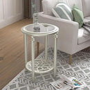 COSIEST Set of 2 Modern Round End Table, 2-Tier Glass Side Table with Glass Tabletop, Wood Accent Table with Storage Shelf for Living Room, Bedroom by CozyNest Decor