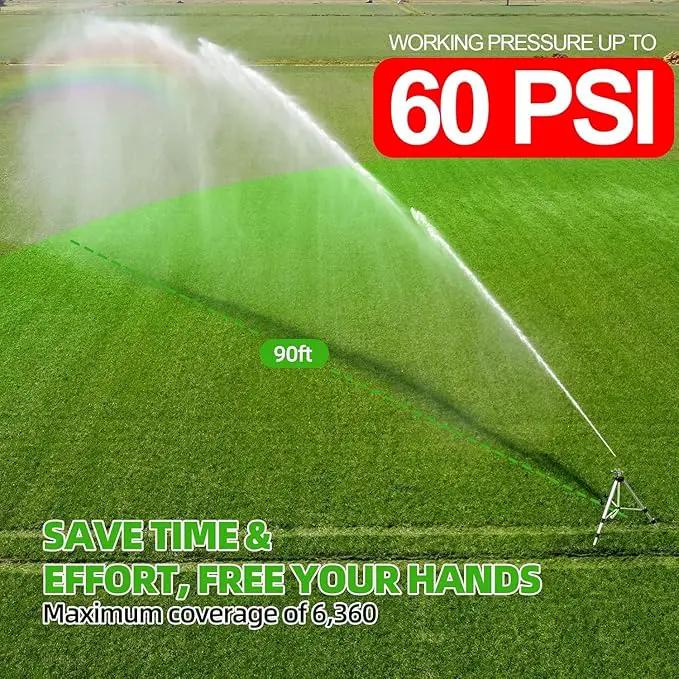 Brass Impact Sprinkler on Tripod Base, 50” Heavy Duty Metal Pulsating Telescoping Sprinkler, 360 Degree Irrigation for Large Area, Yard, Lawn, Waters up to 90ft, Covering up to 6360sqft, photo 2 of 6