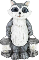 Exhart Garden Sculpture, Raccoon Solar Garden Statue with 2 Jars, 16 LED Firefly Lights, Outdoor Garden Decoration, 7.5 x 9 x 10.5 Inch by GreenHaven Gardens