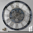 40 Inch Oversized Moving Gear Wall Clock, Large Wall Clock Living Room Decor, Solid Wood Frame, Battery Operated, Steampunk Industrial for Fireplace (Gray) by CozyNest Decor
