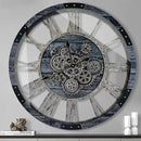 30 Inch Industrial Steampunk Wall Clock, Gray, Battery Operated, Real Rotating Gears, Solid Wood Frame, Oversized Wall Clock for Living Room Decor by CozyNest Decor
