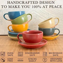 Mora Ceramic Latte Art Mug With Saucer - 10.5 oz, Round Bottom For Perfect Pours - Cafe Cups for Cappuccino, Espresso, Coffee, Tea etc - Porcelain Set for Baristas, Great Gift - Crimson Red by CozyNest Decor