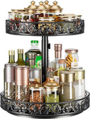 Two Tier Lazy Susan Organizer Turntable Height Adjustable, 2 Tier Lazy Susan 12 Inch Metal Easy Assembly, Spice Rack Organizer Rotating for Cabinet Dining Table Top Kitchen Countertop Black by CozyNest Decor