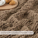 Chunky Knit Blanket Throw, 100% Hand Knit Throw Blanket Handmade Chenille Cable Knit Throw for Couch, Stylish Cozy Soft Rope Knot Crochet Blanket for Home Decor, Camel, 50x60 Inches by CozyNest Decor