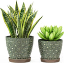 Docrin Ceramic Plant Pots Indoor, 6.6 + 5.5 Inch Planters with Drainage Holes and Saucer for Home/Office - Set of 2 /Dark Green by GreenHaven Gardens