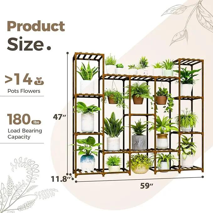 Bamworld Large Plant Stand Indoor Outdoor Hanging Shelf for Multiple PlantsTall Large Holder for Living Room Patio Balcony Garden, photo 5 of 6
