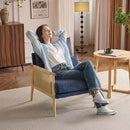 VINGLI Boho Braid Accent Armchairs Set of 2,Mid-Century Modern Chiars with Solid Wooden Armrest,Comfy Louge Cushion Chairs with Waist Pillow for Bedroom,Living Room,Reading Room, Blue by CozyNest Decor