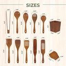 Vasilek Wooden Cooking Utensils Set – 12-Piece Acacia Wood Kitchen Utensil Set with Square Holder & Spoon Rest, Non Toxic Wooden Tools for Nonstick Cookware, Spatula, Ladle, Serving Spoon by CozyNest Decor