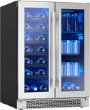 Zephyr Brisas 24 Inch Wine Fridge Dual Zone Under Counter Countertop Wine and Beverage Cooler Cabinet Home Bar Drink Beer Freestanding Refrigerator with French Door 21 Bottles 64 cans by CozyNest Decor