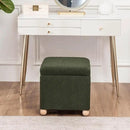 Adeco 17 Inch Soft Dark Green Cube Ottoman Storage, Teddy Velvet Chair Foot Stools, Upholstered Vanity Stool with Hinged Lid, Solid Round Wood Legs by CozyNest Decor