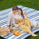 Striped Picnic Blankets 80” x 80” Extra Large Waterproof and Foldable Beach Blanket, Oversized Blue and White Outdoor Blanket for Camping, Travel, Park, Grass, Patio (Blue & Brown, 80" x 80") by TinyTreasures Baby Boutique