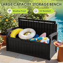 Greesum 80 Gallon Outdoor Storage Bench, Resin Patio Furniture with Armrest,Waterproof and UV-Resistant, Perfect to Garden, Poolside and Lawn, Dark Black by CozyNest Decor