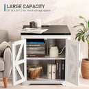 Farmhouse End Table Set of 2, 24" Large Sofa Side Table with Charging Station, Mesh Barn Door, White Nightstand with Adjustable Storage Shelf, Square Nightstand for Living Room, Bedroom by CozyNest Decor