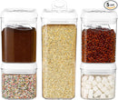 Felli Flip Tite Food Storage Container 5" LARGE 5pk Set + No Residue Label, Airtight Lid Easy Lock Top Stackable, Plastic Canister Jar for Pantry Kitchen Fridge Organizer Pasta Protein Powder Spice by TinyTreasures Baby Boutique