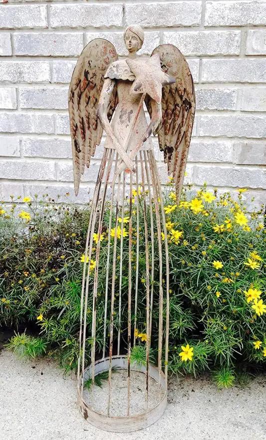 Morning View Metal Angel Statue Decor for Garden Yard Art Outdoor Standing Large Angel Decorations with Star Antique Patio Patio Lawn Holiday Christmas 26 Inches Tall, photo 3 of 6