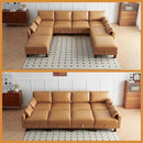 128'' Sleeper Couch, Large Sofa Bed with Storage, Faux Leather 8 Seater Sofa, Mid Century Modern Couch Sofa for Living Room, Guest Room, House, Apartment, Office, Loft, Tan by CozyNest Decor