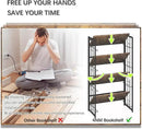 4NM No Assembly 4 Tiers Folding Bookshelf, 47.2" H Foldable Storage Shelves Vintage Bookcase Standing Racks Study Organizer Home Office - Rustic Brown Black by CozyNest Decor