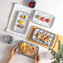 Selamica Ceramic Rectangular Salad Plates Set, Dinner Plate 9.4 Inch Dessert Plates for Party Entertaining, Small Serving Plates for Appetizers, Sushi, Fruit, Set of 4, Vintage Blue by CozyNest Decor