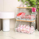 Fruit Basket, 2-Tier Fruit Bowl for Kitchen Counter, Stackable Wall Mounted Fruit Storage, Snack Organizer, Potato and Onion Storage Basket, Hanging Pantry Storage with Wood Lid, 2 Set, White by CozyNest Decor