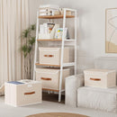 Yawinhe Collapsible Storage Boxes, Linen Fabric Baskets, Bin with lid and Leather Handle, Washable, for Home, Closet, Beige, 17.7''Lx11.8''Wx11.8''H, 5-Pack, USNK024BEX-5 by TinyTreasures Baby Boutique