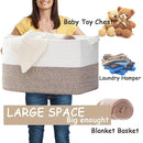 COMFY-HOMI Large Laundry for Organizing|Rectangle Cotton Rope Storage with Handles|Blanket for Living Room|Woven Laundry for Towels, Toys, Clothes-22x15x12”-White/Brown by TinyTreasures Baby Boutique