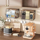 Delamu 2-Pack Stackable Metal Fruit Basket with Wood Lid-Wall Mounted & Countertop Organizer for Kitchen,Pantry- Ventilated Storage for Onions,Potatoes,Fruits,Spices (12"x 8"x 8-5/16") by CozyNest Decor